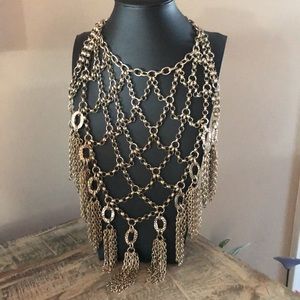 HOST PICK Halloween Chico’s Chain Bib Tassel Statement Necklace Silver Tone
